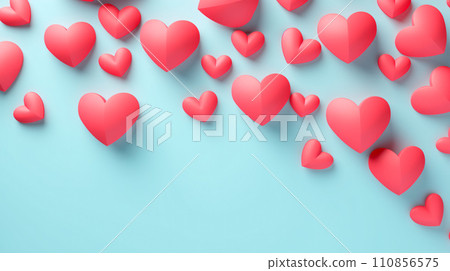 Poster or banner with papercut red hearts symbol of love and Valentine day. 110856575