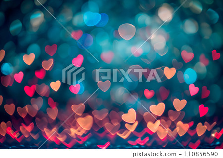Heart shape Valentine day bokeh background with blurred hearts. Romantic background for sale header or greeting cards 110856590