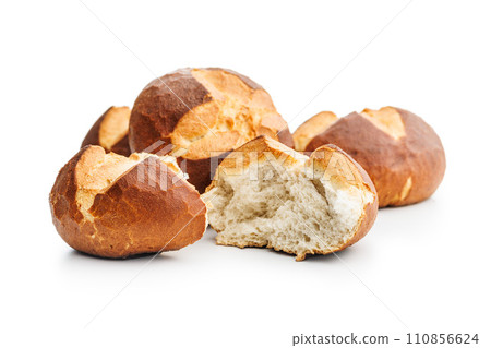 Homemade baked buns isolated on white background. 110856624
