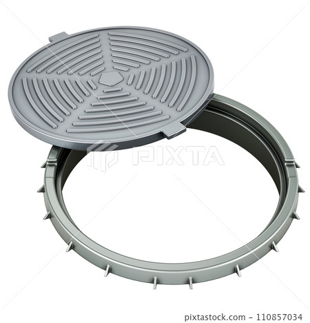 Opened manhole, hatch. 3D rendering Opened manhole, hatch. 3D rendering 110857034