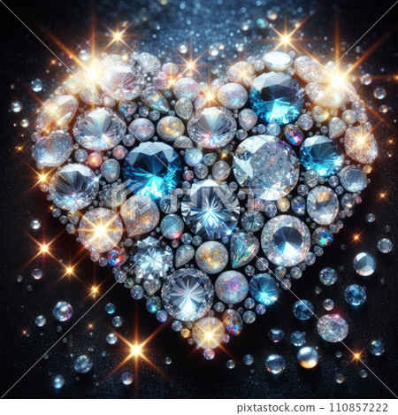 illustration of glittering diamonds and gemstones in a heart shape 110857222