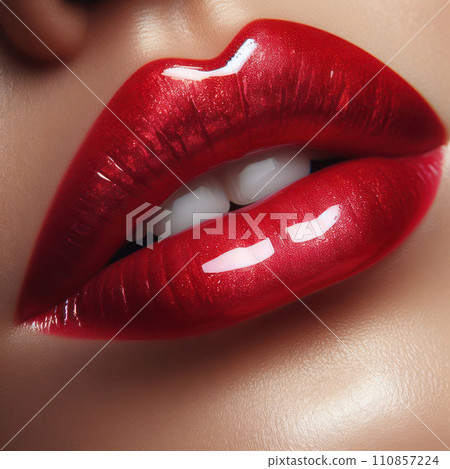 a womans perfect exquisite glossy red lips 110857224