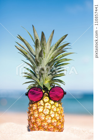 Two pineapples with trendy sunglasses in tropical paradise Two pineapples with trendy sunglasses in tropical paradise 110857441