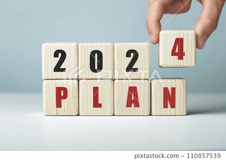 2024 plan word written on wooden cubes 110857539