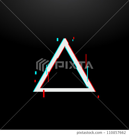 Glitched triangle frame. Glitch effect, distorted triangular shape. Stock vector illustration isolated on black background. Glitched triangle frame. Glitch effect, distorted triangular shape. Stock vector illustration isolated on black background. 110857662