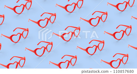 Pattern made with red heart shaped sunglasses on pastel color background Pattern made with red heart shaped sunglasses on pastel color background 110857680