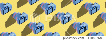 Pattern with SLR camera on pastel color background Pattern with SLR camera on pastel color background 110857683