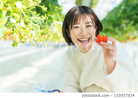 一個女人在摘草莓 一個女人在摘草莓 110857834