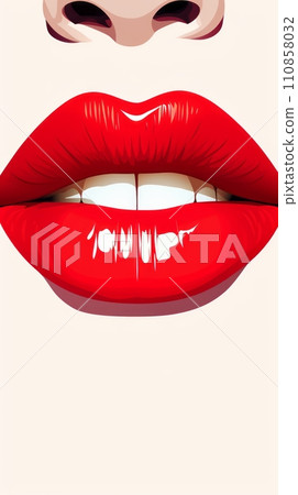 Woman's lips close-up with red lipstick, pop art 60s, illustration Woman's lips close-up with red lipstick, pop art 60s, illustration 110858032