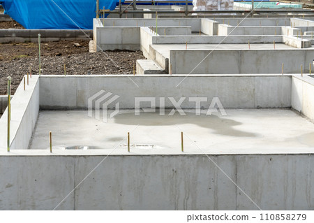 Wooden house foundation work Wooden house foundation work 110858279