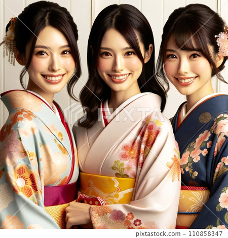 I drew a woman and her family wearing furisode on New Year's Day using generation. 110858347