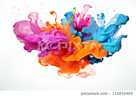 Splash of colorful drop in water isolated on a white background, cloud of colorful ink under water 110858404