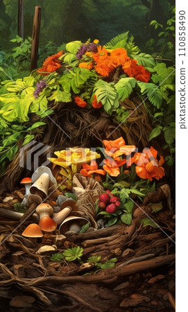 Backyard compost pile at home, organic fertilizer, composting Backyard compost pile at home, organic fertilizer, composting 110858490