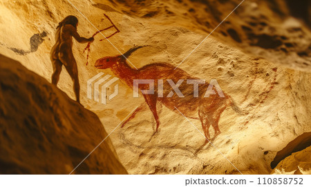 Prehistoric caveman neanderthal painting primitive art in cave 110858752