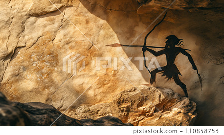 Prehistoric primitive painting on cave wall, pictograph 110858753