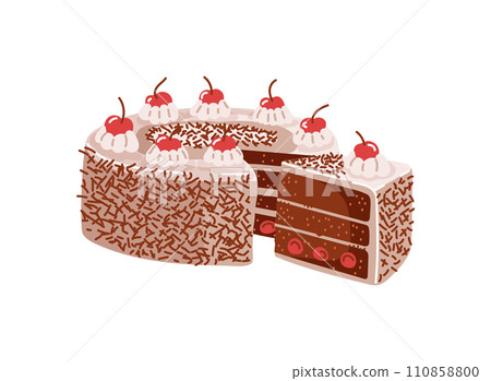 Black forest cake sweet pasty from germany with cherrys.Vector illustration 110858800