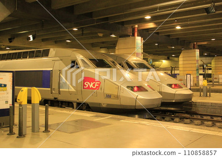 TGV waiting for departure at Montparnasse station (Paris, France) 110858857