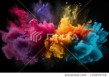 Colorful Powder Explosion on Black Background 110859158