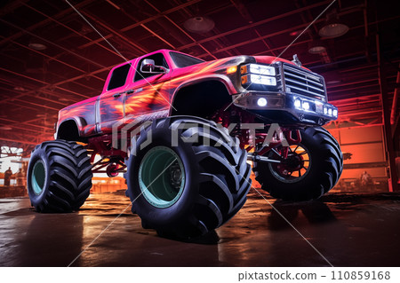 Neon-Lit Monster Truck at Show Neon-Lit Monster Truck at Show 110859168
