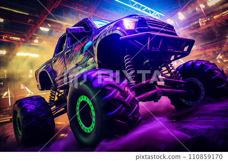 Neon-Lit Monster Truck at Show Neon-Lit Monster Truck at Show 110859170