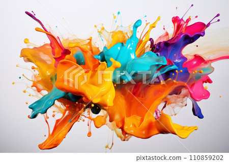 Colorful Paint Splashes on Black Background 110859202