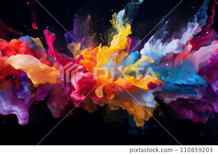 Colorful Paint Splashes on Black Background 110859203