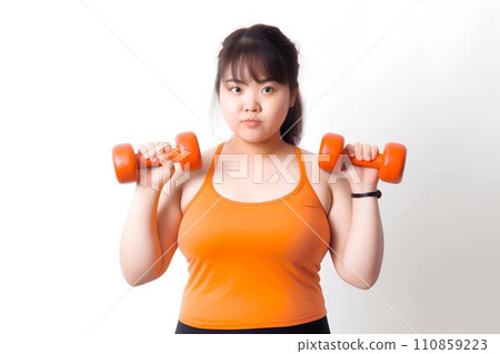 Woman exercising with dumbbells AI generated 110859223