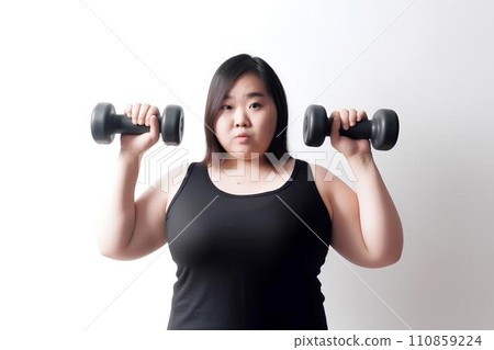 Woman exercising with dumbbells AI generated 110859224