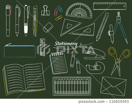 手繪文具向量插畫集_黑板風格 110859303