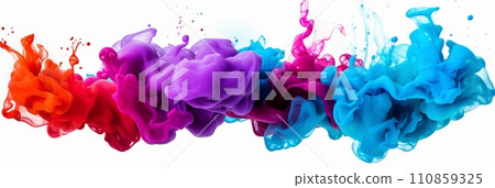 Splash of colorful drop in water isolated on a white background, cloud of colorful ink under water, banner Splash of colorful drop in water isolated on a white background, cloud of colorful ink under water, banner 110859325