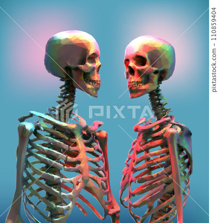 A portrait of skeleton lover in rainbow color isolated on blue background 110859404