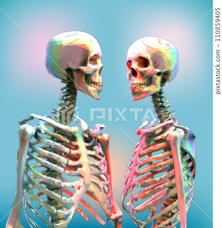A portrait of skeleton lover in rainbow color isolated on bright blue BG A portrait of skeleton lover in rainbow color isolated on bright blue BG 110859405