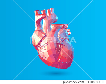 Polygonal organ heart illustration isolated on blue BG 110859410