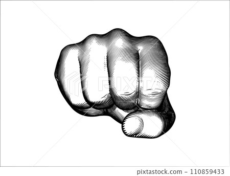 Black engraving human fist punch vector illustration isolated on white BG 110859433