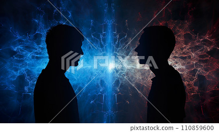 Silhouette image of two men in conflict "AI generated image" 110859600