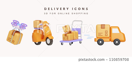 3d Set of delivery for shopping online concept. icon isolated on white background. 3d rendering illustration. Clipping path. 3d Set of delivery for shopping online concept. icon isolated on white background. 3d rendering illustration. Clipping path. 110859708