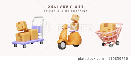 3d Set of delivery for shopping online concept. icon isolated on white background. 3d rendering illustration. Clipping path. 3d Set of delivery for shopping online concept. icon isolated on white background. 3d rendering illustration. Clipping path. 110859736