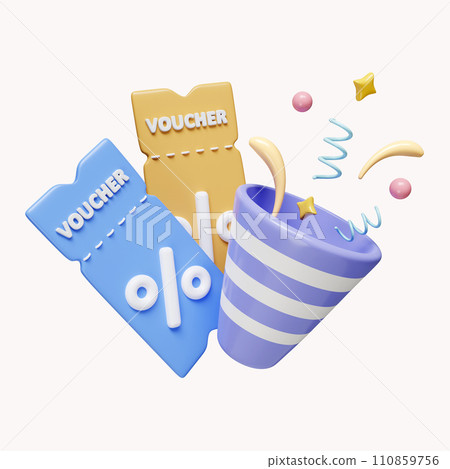 3d Coupon voucher discounts for shopping or online shopping. tickets for sales. special price discounts. flash sale hour. icon isolated on white background. 3d rendering illustration. Clipping path. 3d Coupon voucher discounts for shopping or online shopping. tickets for sales. special price discounts. flash sale hour. icon isolated on white background. 3d rendering illustration. Clipping path. 110859756