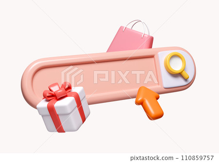 3D Search bar for online shopping. Find products to buy. online shopping and delivery concept. icon isolated on white background. 3d rendering illustration. Clipping path. 110859757