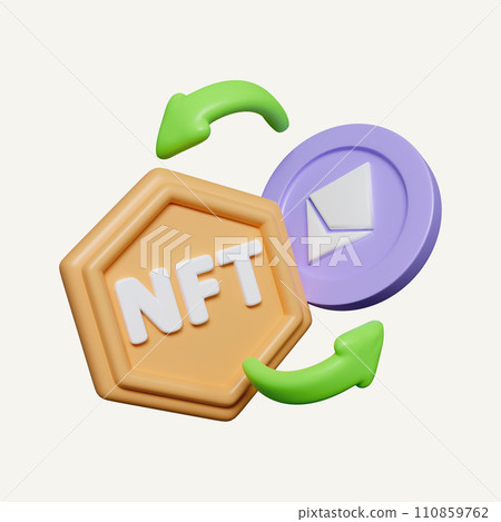 3d Cryptocurrency NFT money transfer concept. NFT coins exchange cashless society. icon isolated on white background. 3d rendering illustration. Clipping path. 3d Cryptocurrency NFT money transfer concept. NFT coins exchange cashless society. icon isolated on white background. 3d rendering illustration. Clipping path. 110859762