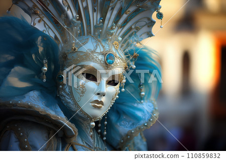 Elegant Venice Carnival Costume in Iconic Setting Elegant Venice Carnival Costume in Iconic Setting 110859832