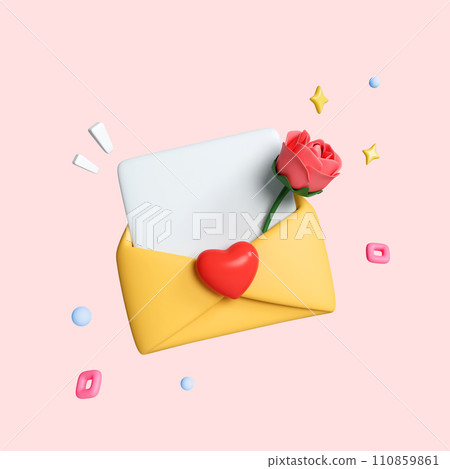 3d icon open envelope love letter, mail letter with red heart. Realistic Elements for romantic design. Isolated object on pink background with clipping path. 3d render illustration 3d icon open envelope love letter, mail letter with red heart. Realistic Elements for romantic design. Isolated object on pink background with clipping path. 3d render illustration 110859861
