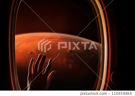 Mars landscape seen through window Mars landscape seen through window 110859864