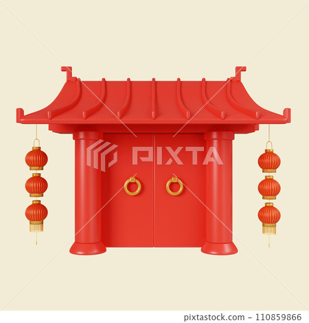 3d shrine. Mid autumn festival. icon isolated on yellow background. 3d rendering illustration. Clipping path. 3d shrine. Mid autumn festival. icon isolated on yellow background. 3d rendering illustration. Clipping path. 110859866