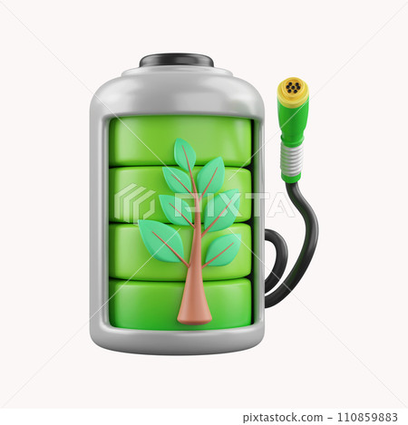 3d Bio Battery Charging Station. Future transport technology and clean energy concept. icon isolated on white background. 3d rendering illustration. Clipping path. 110859883