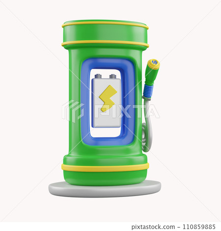 3d Electric Vehicle Charging Station. Future transport technology and clean energy concept. icon isolated on white background. 3d rendering illustration. Clipping path. 110859885