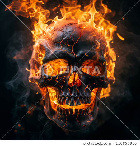 Burning Skull on Dark Background Burning Skull on Dark Background 110859916