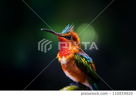 Vibrant Close-Up of a Colorful Hummingbird 110859920