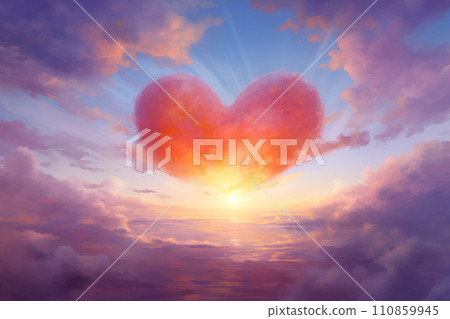 Heart-Shaped Cloud at Sunset Painting Heart-Shaped Cloud at Sunset Painting 110859945