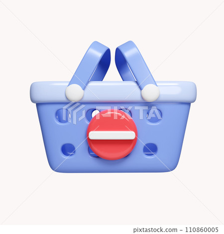shopping basket and minus sign. the concept of adding and subtracting shopping stock. icon isolated on white background. 3d rendering illustration. Clipping path. shopping basket and minus sign. the concept of adding and subtracting shopping stock. icon isolated on white background. 3d rendering illustration. Clipping path. 110860005